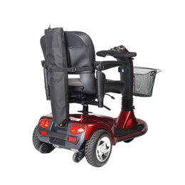 Golden Crutch Holder on the back of a power wheelchair