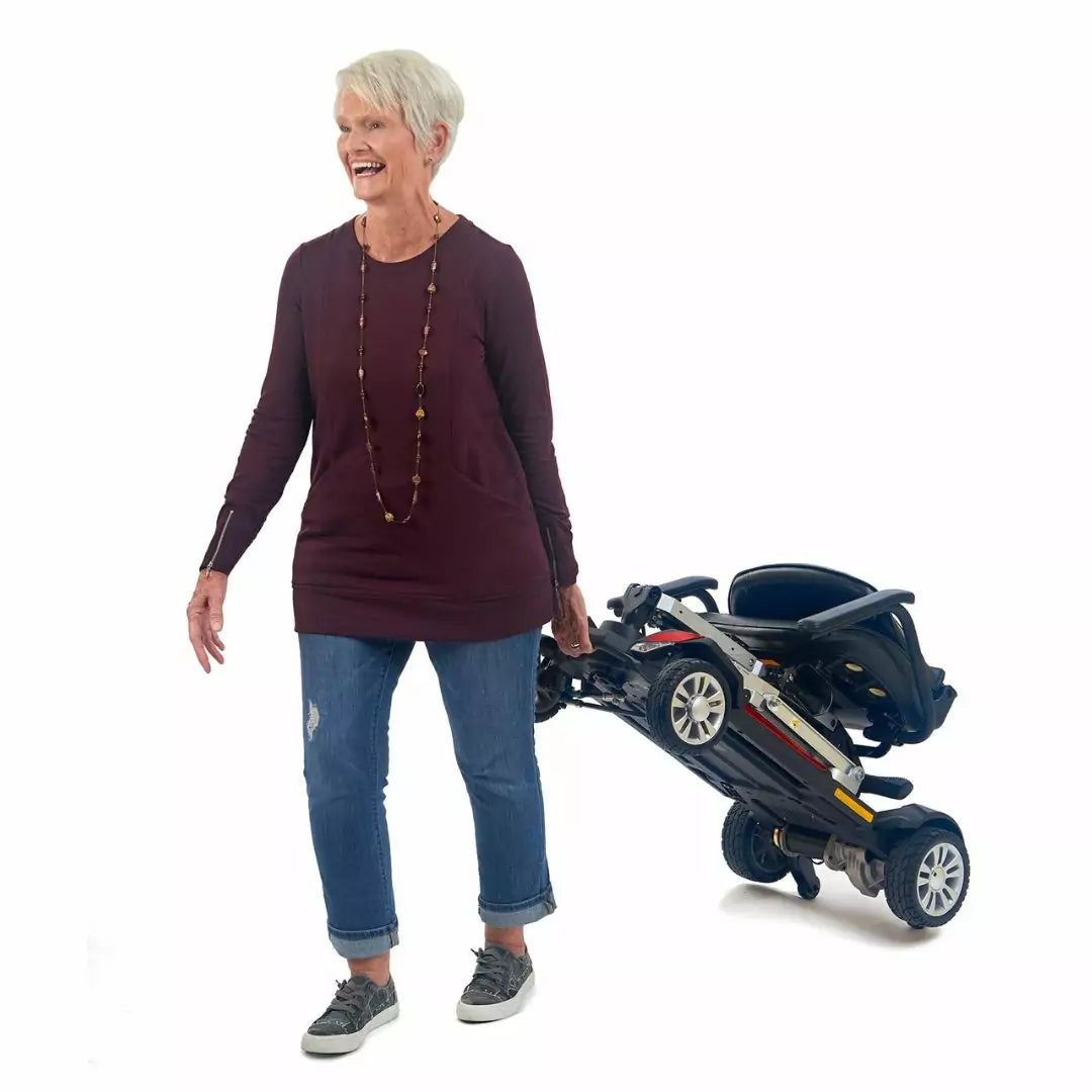Buzzaround CarryOn Velvet Red Woman Moving in Folded Position
