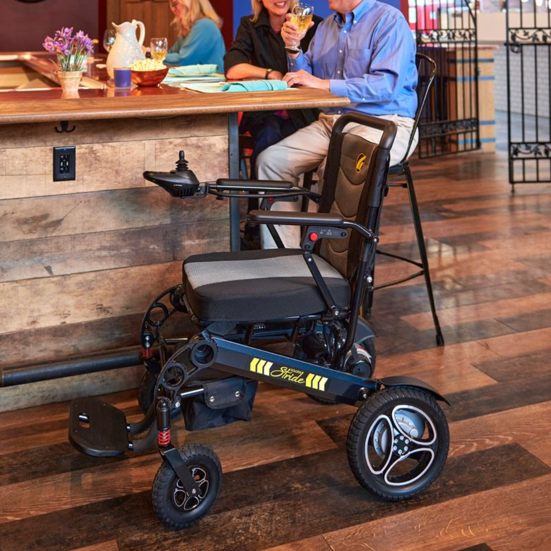 Golden Stride Power Wheelchair lifestyle at bar