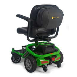 Golden Hard-Sided Travel Case Attached to Wheelchair