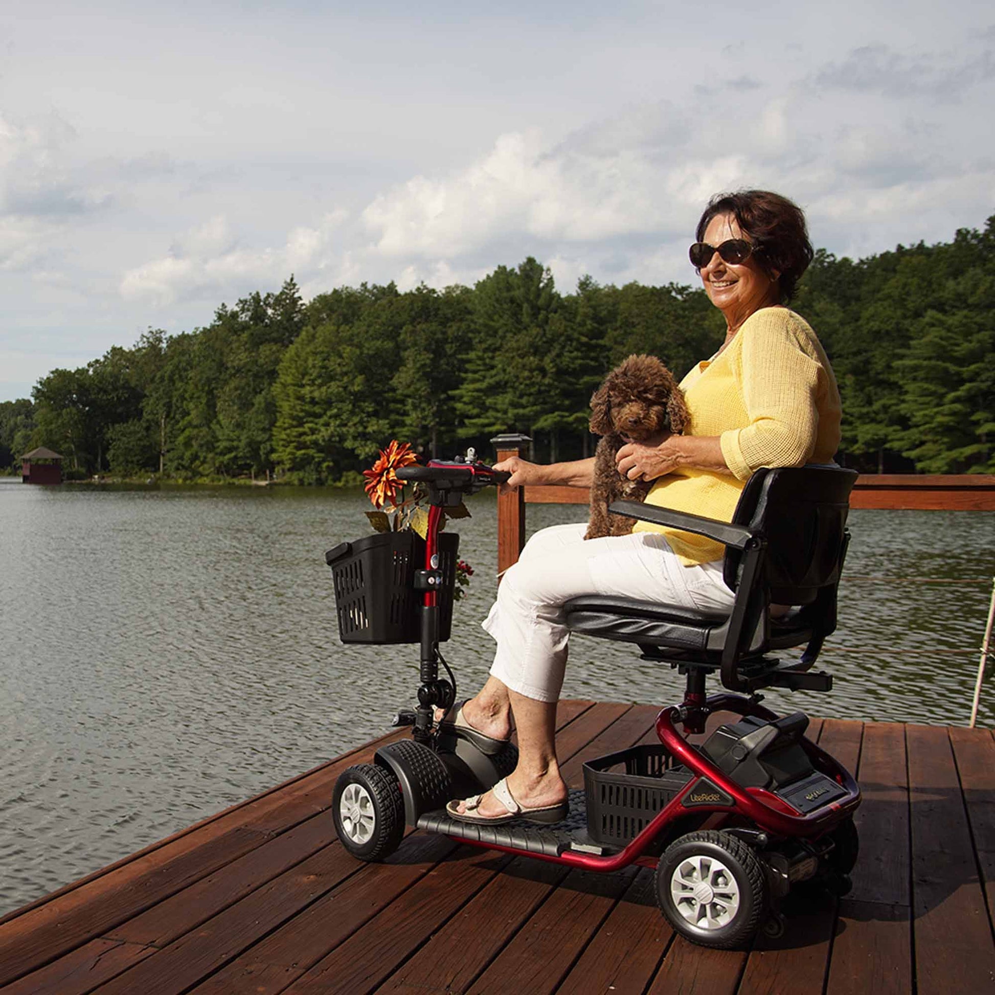 LiteRider 4-Wheel Red Lifestyle on Dock with Dog