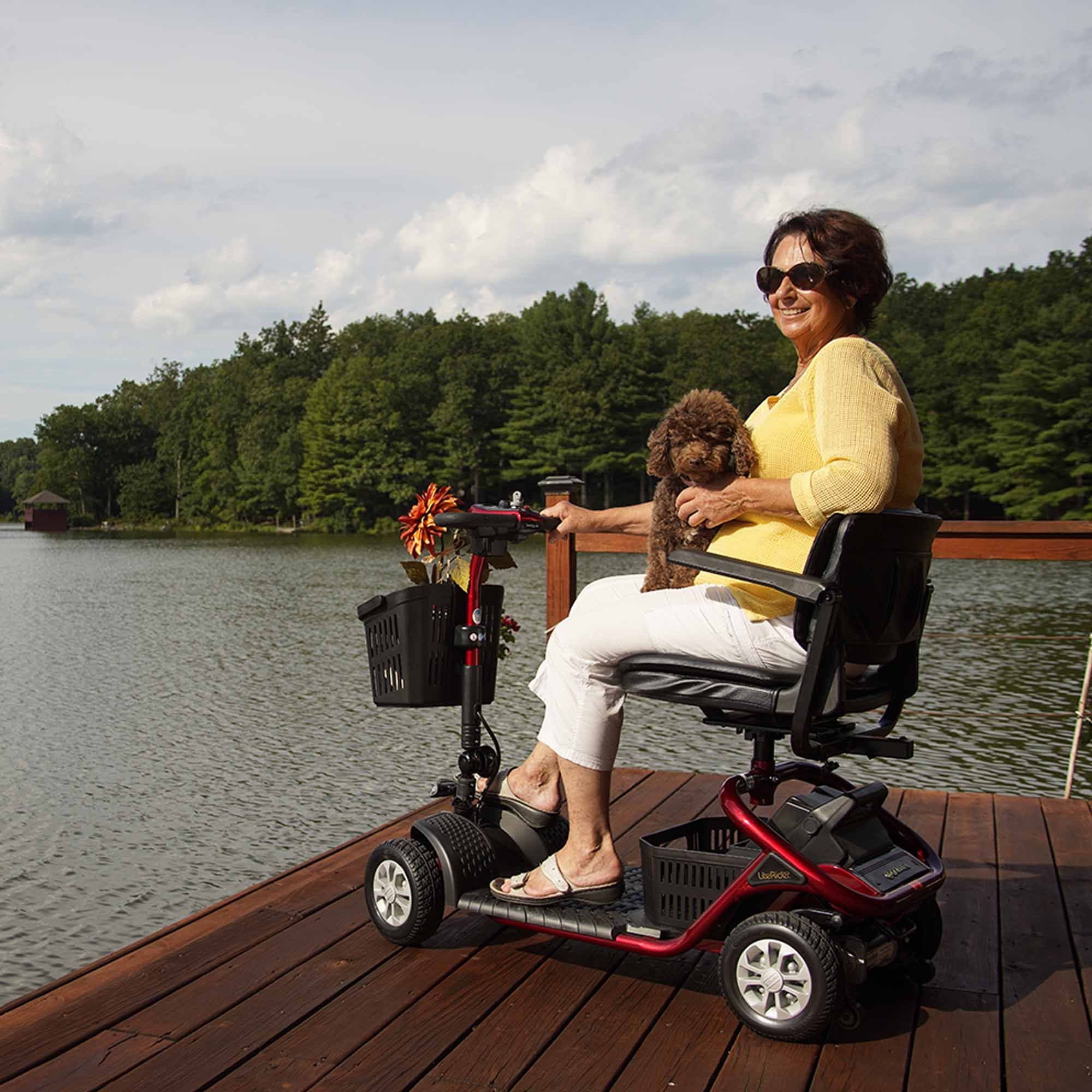 LiteRider 4-Wheel Red Lifestyle on Dock with Dog