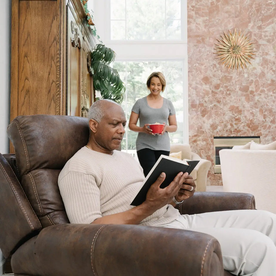 VivaLift! Tranquil 2 PLR-935S Brown in a home with a man reading a book