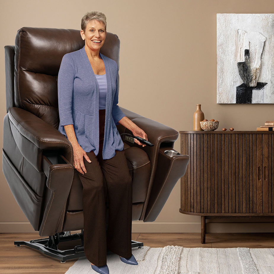 Vivalift! Ultra PLR-4955L Sorrento Leather Lifted with a woman being raised up to standing position